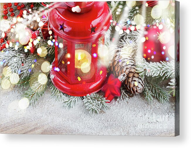 Christmas Acrylic Print featuring the photograph Christmas Red Lantern by Anastasy Yarmolovich