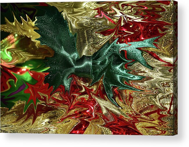 Linda Brody Acrylic Print featuring the photograph Christmas Ribbons and Bows Photopainting 1 by Linda Brody