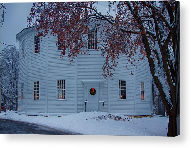 #jefffolger Acrylic Print featuring the photograph Christmas wreath on church door by Jeff Folger