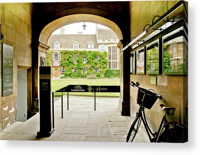 Christ's College Acrylic Print featuring the photograph Christ's College closed for exam time. Cambridge. by Elena Perelman