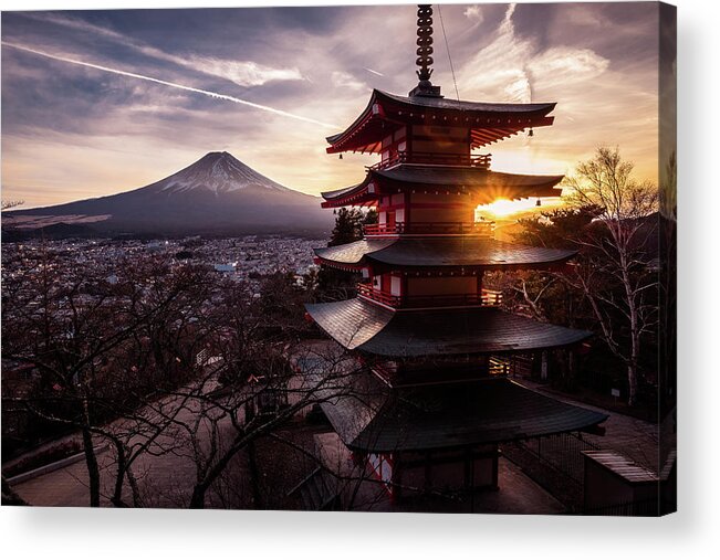 Architecture Acrylic Print featuring the photograph Chureito Pagoda - Fujiyoshida-shi, Japan - Travel photography by Giuseppe Milo