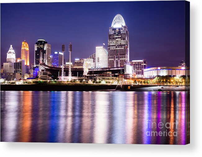 2012 Acrylic Print featuring the photograph Cincinnati at Night Downtown City Buildings by Paul Velgos