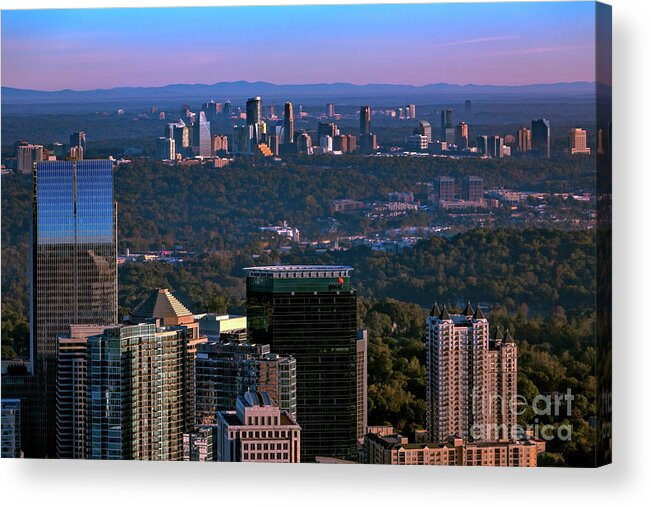 This Incredible View Taken From The Top Of The Bank Of America In Midtown Looking North Shows The Skylines Of Midtown Acrylic Print featuring the photograph Cities Of Atlanta by Doug Sturgess