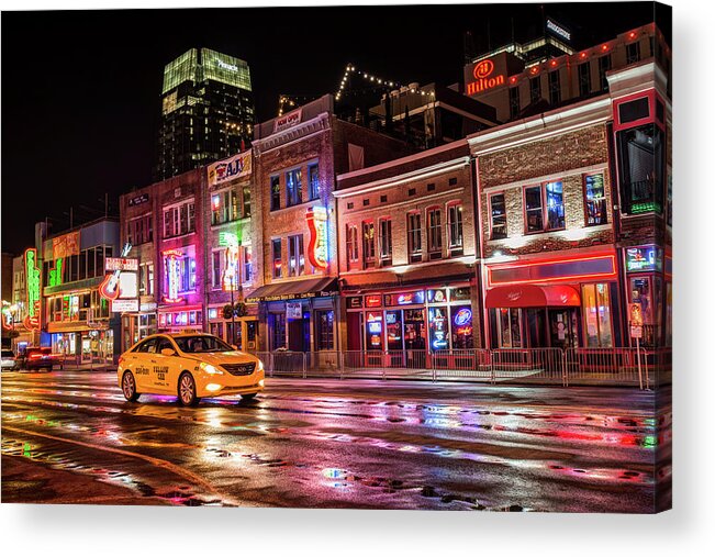 Nashville Skyline Acrylic Print featuring the photograph City Nights - Neon Lights on Lower Broadway - Nashville Tennessee by Gregory Ballos