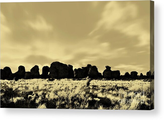 Digital Sepia Photo Acrylic Print featuring the photograph City of Rocks S by Tim Richards