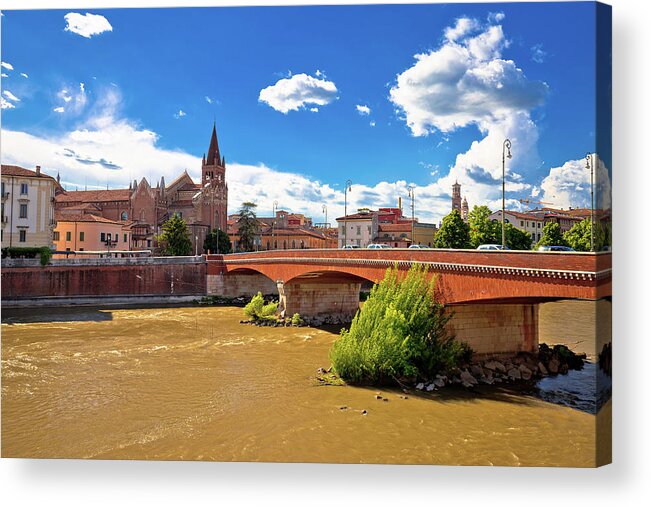 San Fermo Acrylic Print featuring the photograph City of Verona Adige river and San Fermo Maggiore church by Brch Photography