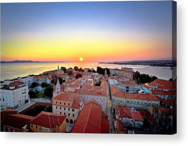 Zadar Acrylic Print featuring the photograph City of Zadar skyline sunset view by Brch Photography