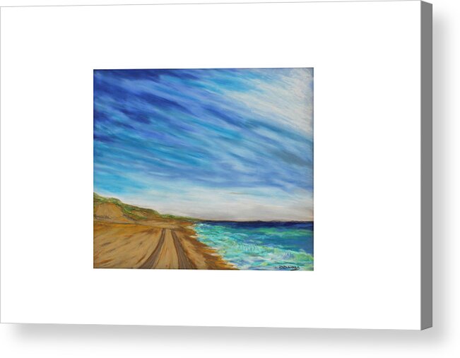 Four Wheel Drive Tide Ocean Coastal Bay Sky Sand Dunes Return Water Blue Green Oysters Clams Food Fish Catch Eat Cook Fun Action Motion Acrylic Print featuring the painting Clammin Home by Daniel Dubinsky