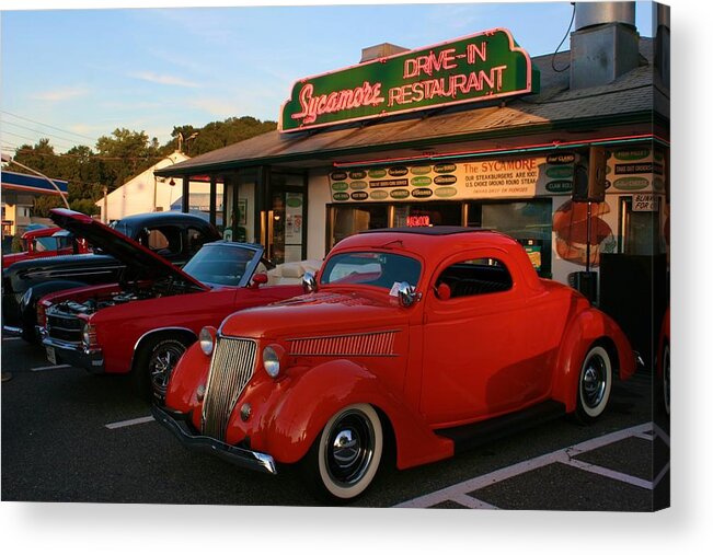  Acrylic Print featuring the photograph Classic Red Car in front of the Sycamore by Polly Castor