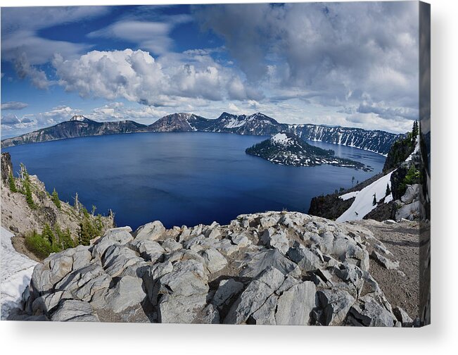 Cascades Acrylic Print featuring the photograph Clearing Storm at Crater Lake by Greg Nyquist