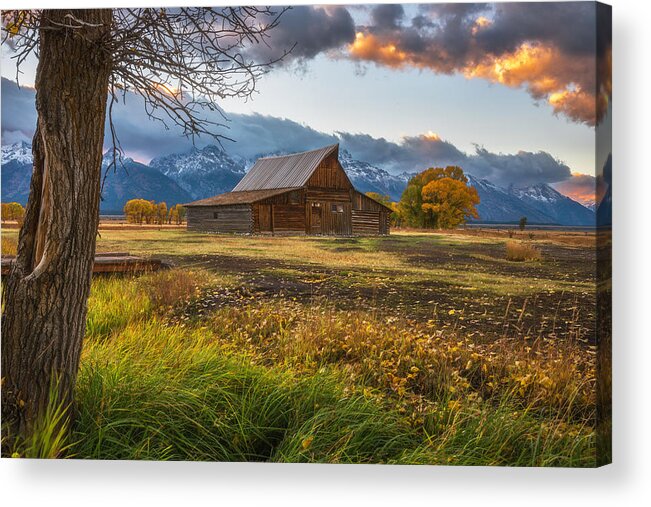 Sunset Acrylic Print featuring the photograph Clearing Storm over Moulton Barn by Darren White