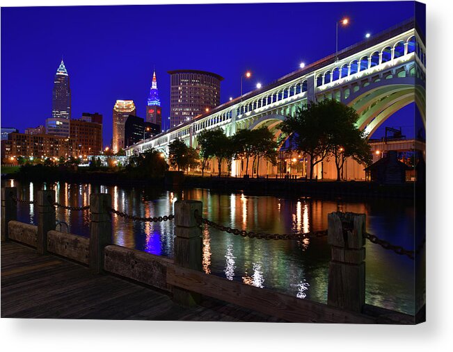 Cleveland Acrylic Print featuring the photograph Cleveland Boardwalk Skyline by Clint Buhler