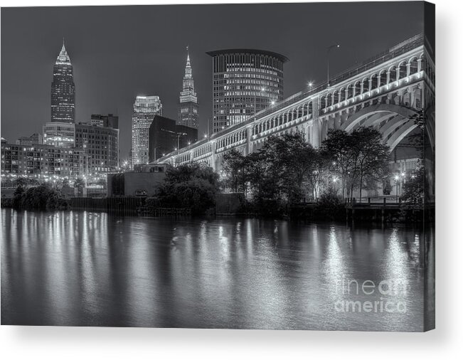 Clarence Holmes Acrylic Print featuring the photograph Cleveland Night Skyline III by Clarence Holmes