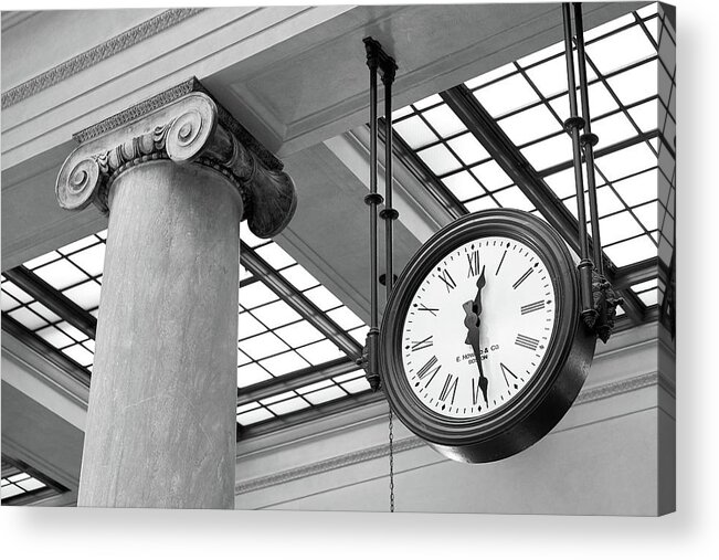 Clock Acrylic Print featuring the photograph Clock and Column in Saint Paul Union Depot by Jim Hughes