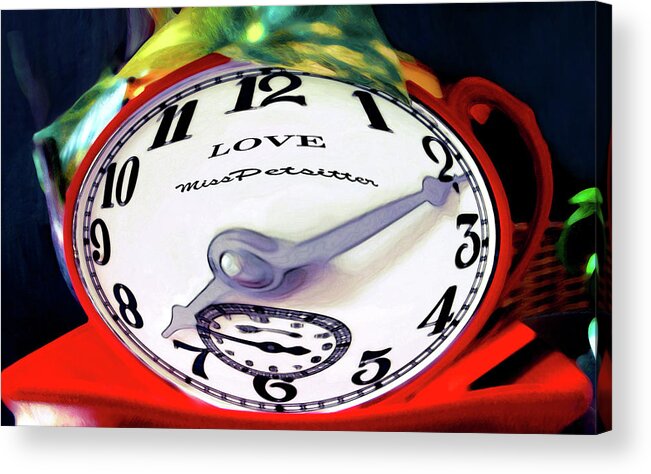 Art Acrylic Print featuring the digital art Clock in the Garden Painting 2 by Miss Pet Sitter