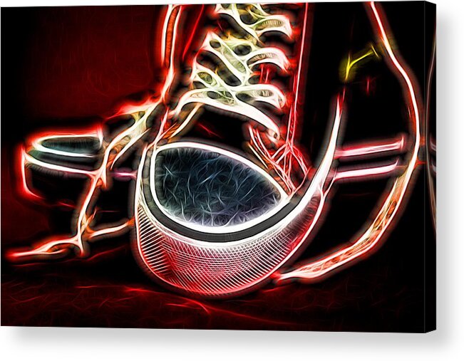 Background Acrylic Print featuring the photograph Closeup of Red Canvas Trainers by John Williams