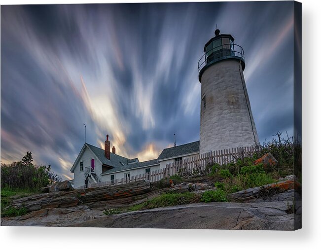 Pemaquid Point Lighthouse Acrylic Print featuring the photograph Cloudy Sunset at Pemaquid Point by Kristen Wilkinson
