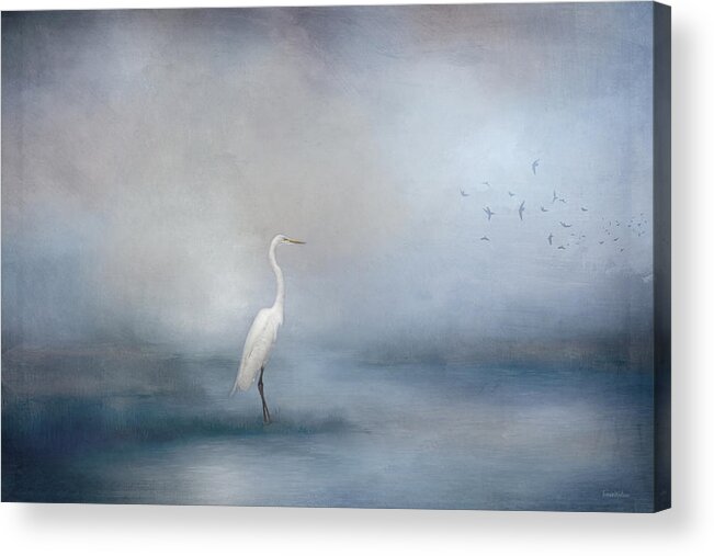 Egret Acrylic Print featuring the digital art Coastal Egret by Teresa Wilson