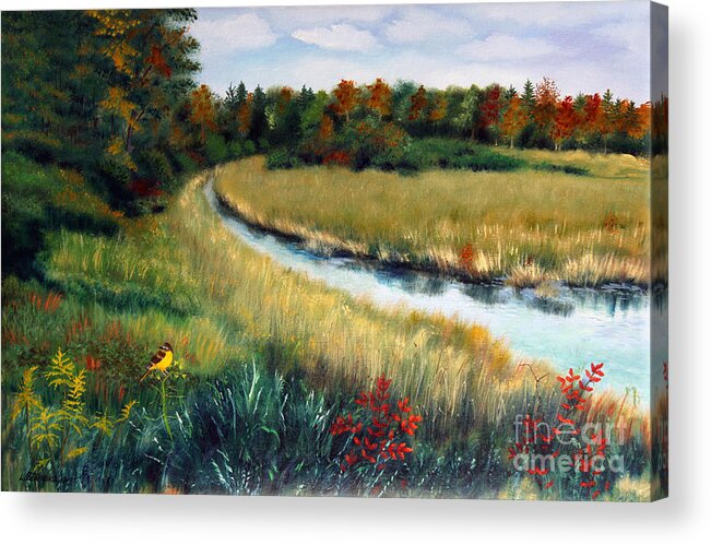 Maine Acrylic Print featuring the painting Coleman Marsh Finch by Laura Tasheiko
