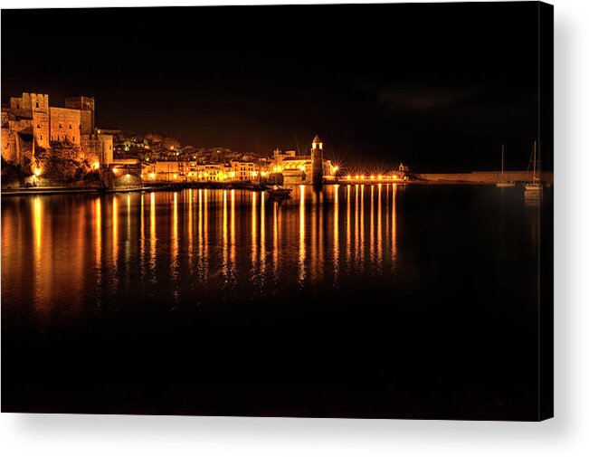 Collioure Acrylic Print featuring the photograph Collioure at Night by Jean Gill