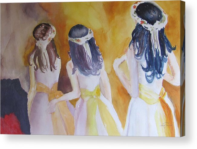 Watercolor Acrylic Print featuring the painting Colombian Wedding Party TWO by Carole Johnson