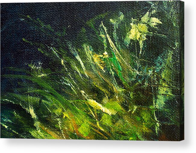 Color Oil Painting Green Plant On Dark Background Acrylic Print by Jozef  Klopacka - Fine Art America