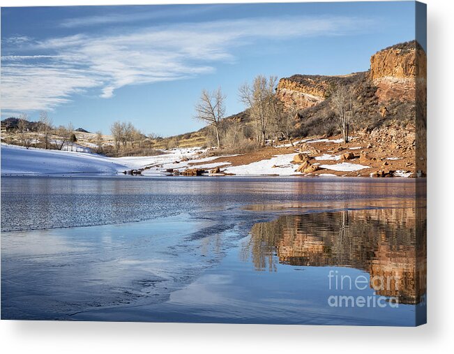 Colorado Acrylic Print featuring the photograph Colorado mountain lake in winter by Marek Uliasz