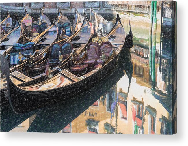 Venice Acrylic Print featuring the photograph Colored Pencil Gondolas by Allan Van Gasbeck