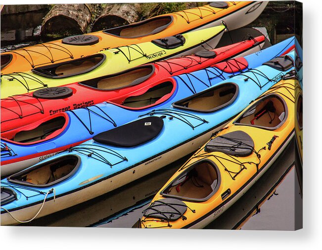 Alaska Acrylic Print featuring the photograph Colorful Alaska Kayaks by Joni Eskridge
