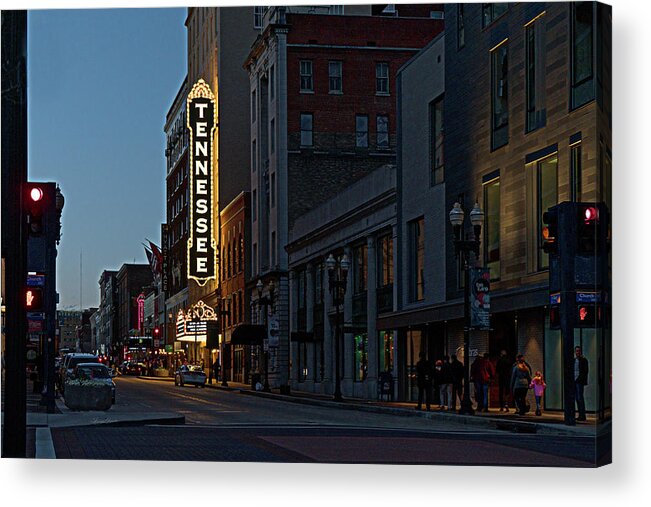 Knoxville Acrylic Print featuring the photograph Colorful Night on Gay Street by Sharon Popek