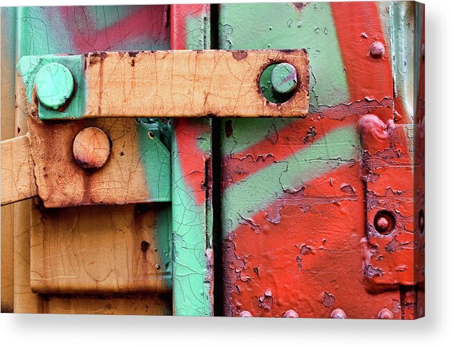 Abstract Acrylic Print featuring the photograph Colorful Train Details by Carol Leigh