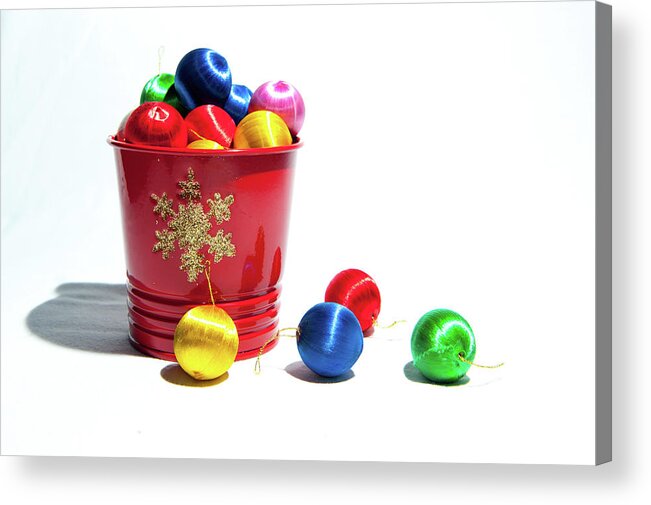 Helen Northcott Acrylic Print featuring the photograph Coloured Baubles in a Pot by Helen Jackson