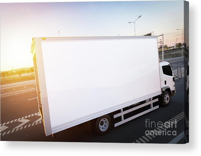 Commercial cargo delivery truck with blank white trailer driving on highway  Acrylic Print by Michal Bednarek - Pixels