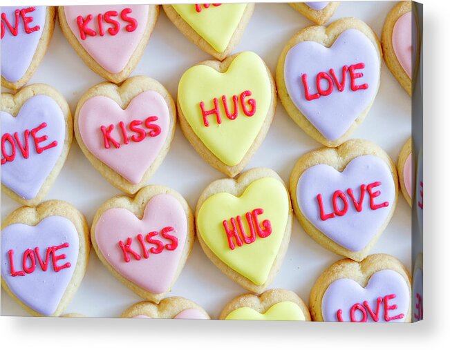 Valentines Day Acrylic Print featuring the photograph Conversation Heart Decorated Cookies by Teri Virbickis