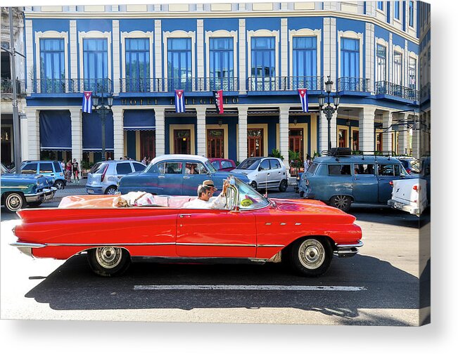 Caribbean Acrylic Print featuring the photograph Convertible with Long Tailfins by Joel Thai