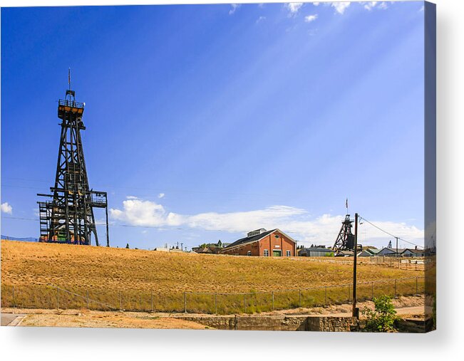 Copper; Mine; Pit; Pithead; Platform; Butte; Montana; Mt; Heavy; Industry; Business; Commerce; Commercial; Enterprise; Mineral; Extraction; Place; Of; Work; Industrialism; American; City; America; Usa Acrylic Print featuring the photograph Copper Mining in Montana by Chris Smith