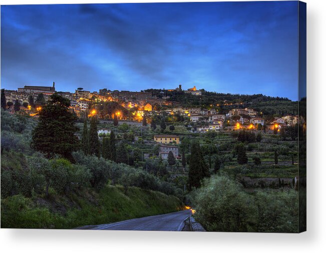 Italy Acrylic Print featuring the photograph Cortona Tuscany at dusk by Al Hurley