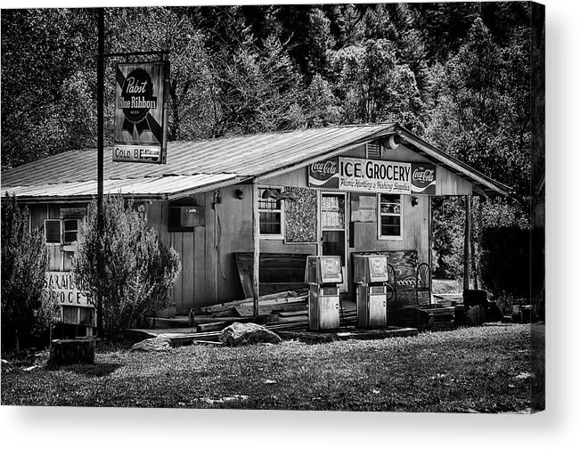 Store; Grocery Store; Lake Burton; Georgia; Black And White; Countryside Acrylic Print featuring the photograph Ice, Grocery by Mick Burkey