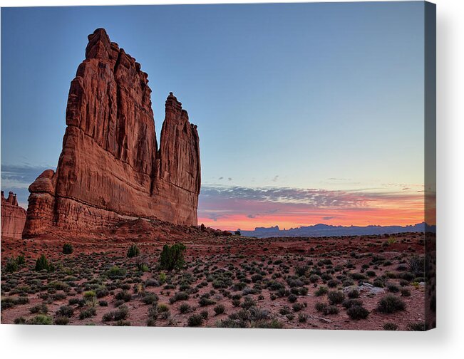 Dawn Acrylic Print featuring the photograph Courthouse Towers Arches National Park at Dawn by Kyle Lee