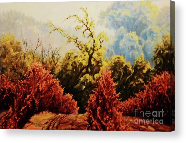 Oil Acrylic Print featuring the painting Crimson Rows by Carl Downey