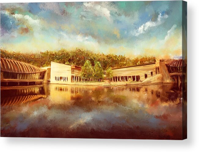 Crystal Bridges Acrylic Print featuring the painting Crystal Bridges Museum of American Art by Lourry Legarde