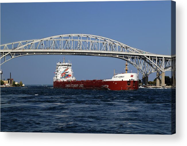 Csl St Laurent Acrylic Print featuring the photograph CSL St-Laurent and Blue Water Bridge by Mary Bedy