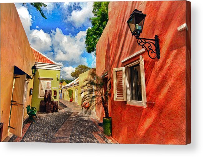 Blue Acrylic Print featuring the painting Curacao Colours by Nadia Sanowar