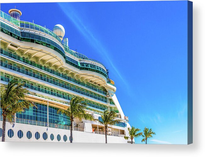 Beautiful Acrylic Print featuring the photograph Curved Glass Over Balconies on Luxury Cruise Ship by Darryl Brooks