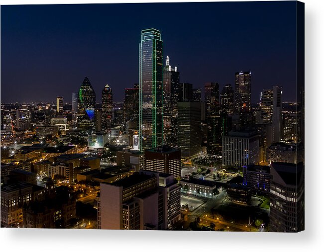 Dallas Acrylic Print featuring the photograph Dallas Skyline Evening glow by Andy Myatt