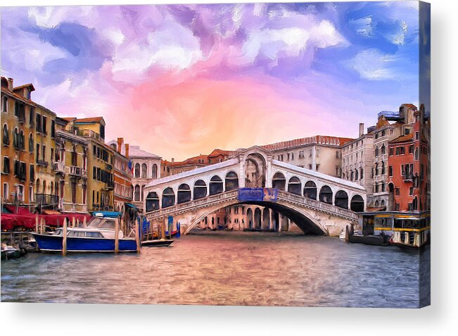 Dawn Acrylic Print featuring the painting Dawn Light at Rialto Bridge by Dominic Piperata