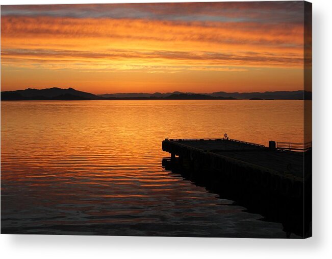 Dawn Acrylic Print featuring the photograph Dawn on the water at Dusavik by Charles and Melisa Morrison