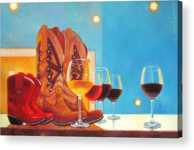 Wine Painting Acrylic Print featuring the painting Denim and Diamonds by Penelope Moore