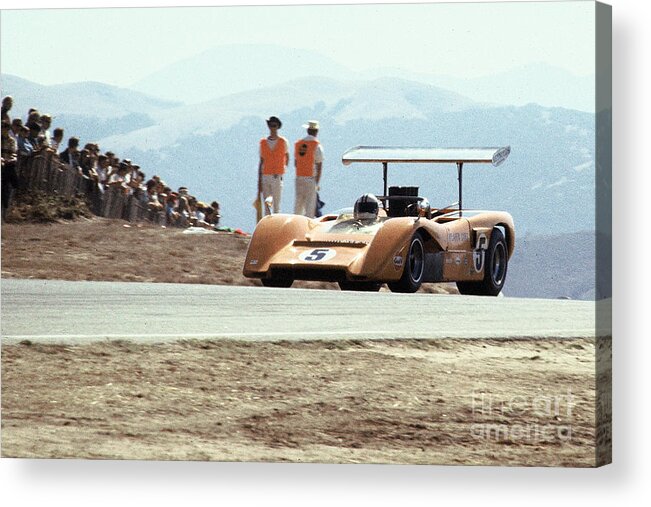 Denny Hume Acrylic Print featuring the photograph Denny Hulme at Laguna Seca by Dave Allen