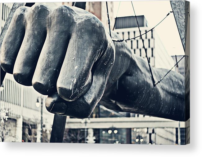 Detroit Acrylic Print featuring the photograph Detroit Joe Louis Fist - Color by Alanna Pfeffer